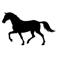 Obraz premium Black silhouette of a horse trotting across a plain background during daylight