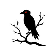 Raven on a spooky branch silhouette illustration