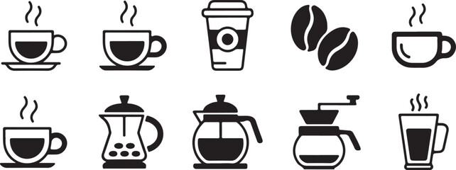 Coffee Icons Set Cups, Beans, and Brewing Methods