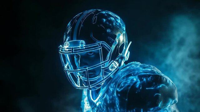 Illustration of an American Football Player with Cool Blue Energy Effect in Action Pose