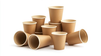 Paper cups stacked on white background for mockup and packaging design. Generative AI