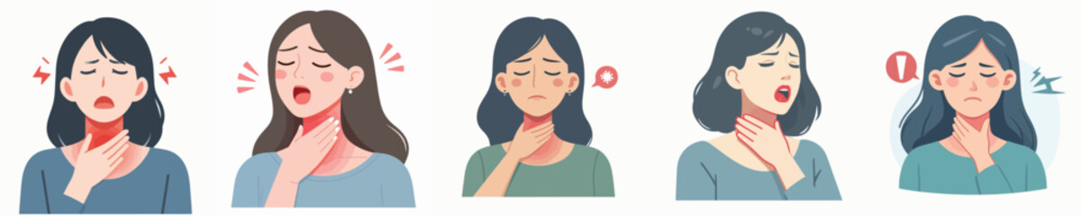 vector woman having sore throat