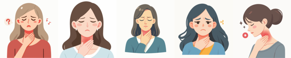 vector woman having sore throat