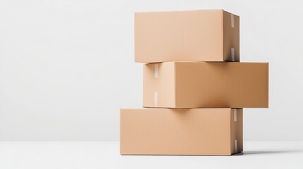 Stack of Closed Cardboard Boxes on a Clean White Background Displaying Minimalistic Design and Packaging