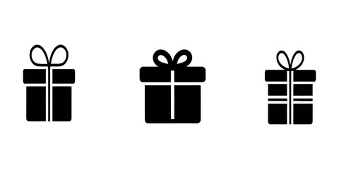 set of christmas gift box silhouette, Christmas gift box silhouette illustration, set of gift boxes vector black silhouette icons isolated on white background, Christmas gift box vector silhouette.