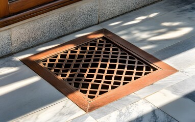 Elegant Wooden Floor Vent Cover in Marble Setting