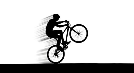 Naklejka premium Silhouette of Man Performing Bike Wheelie