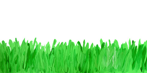Like kids hand painting acrylic, oil, gouache lawn. Summer meadow grass plant. Doodle artistic background, banner, border, brush stroke impasto vector texture thick painting