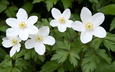 Fototapeta premium Stunning White Wood Anemone Flowers Blooming in Spring Garden