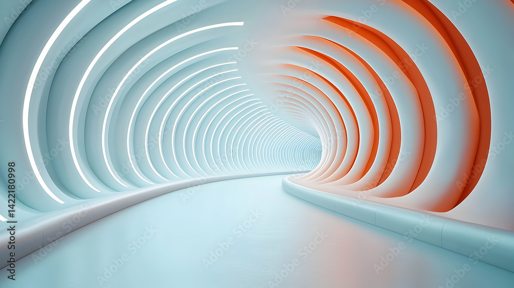Canvas Prints hyperspace tunnel simulation: abstract 3d render of a futuristic white and orange corridor