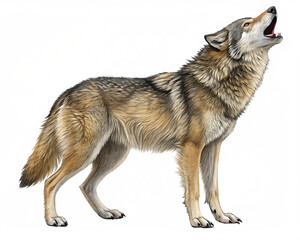 A howling wolf standing isolated against a isolated on a transparent background Png  with some color artifacts visible
