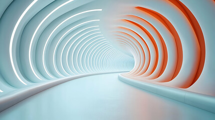 Obraz premium Hyperspace Tunnel Simulation: Abstract 3D Render of a Futuristic White and Orange Corridor