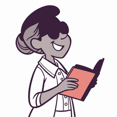 Cartoon Teacher Woman Holding a Book Wearing Glasses and Smiling, Perfect for Educational and School-Themed Designs