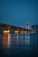 Fototapeta premium arafed bridge over the water with a city in the background