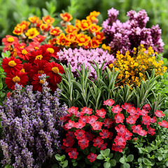 Obraz premium garden herbs colorful flowers vibrant border