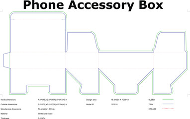Phone accessory box die cut template packaging design technical drawing mockup