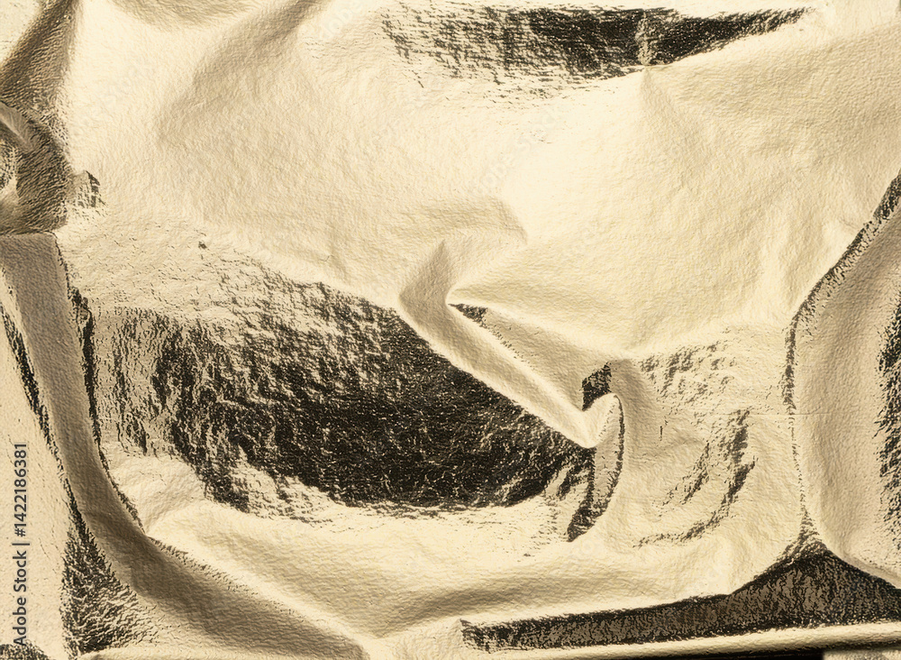 Poster gold metallic foil texture. crumpled, shiny, and glossy surface with creases and folds. elegant, lux