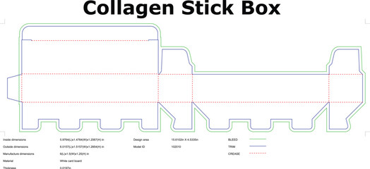 Collagen stick box packaging die cut template for manufacturing and print ready production