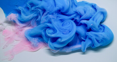 Obraz premium Color smoke texture. Paint water. Defocused blue pink cloud splash exhaust mix liquid flow spreading on abstract white background.