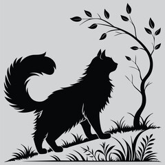 A Maine Coon cat with a bushy tail  image silhouette design vector art and illustration