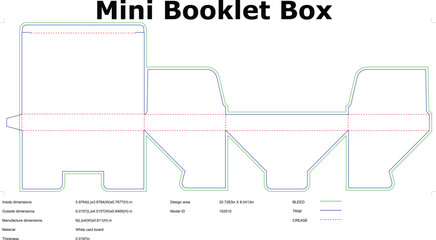 Foldable Mini Booklet Box Packaging Template: Diecut Blueprint for Product Retail Design