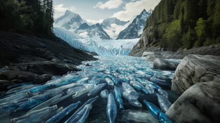 Plastic pollution in a glacial lake.