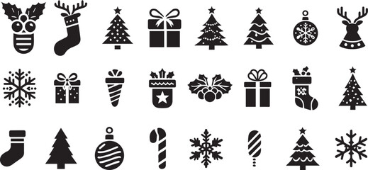 christmas element vector, black icon set illustration