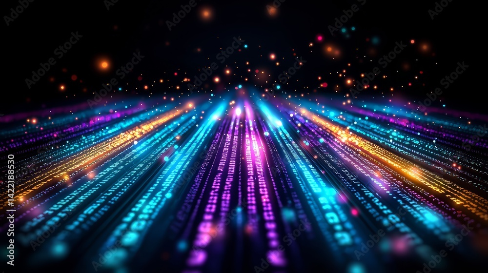 Aufkleber colorful line of numbers and letters that are glowing in the dark. concept of technology and futuris