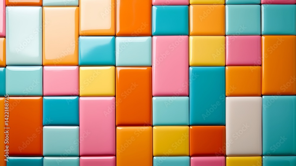 Leinwandbilder colorful mosaic of tiles with a pink and blue square in the middle. the tiles are arranged in a way 