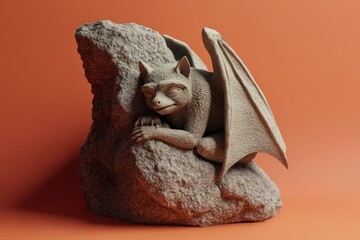 Obraz premium Stone gargoyle sculpture perched atop a large rock.
