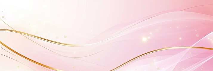 Elegant Pink Background with Golden Waves, Luminous Swirls, Glittering Sparkles