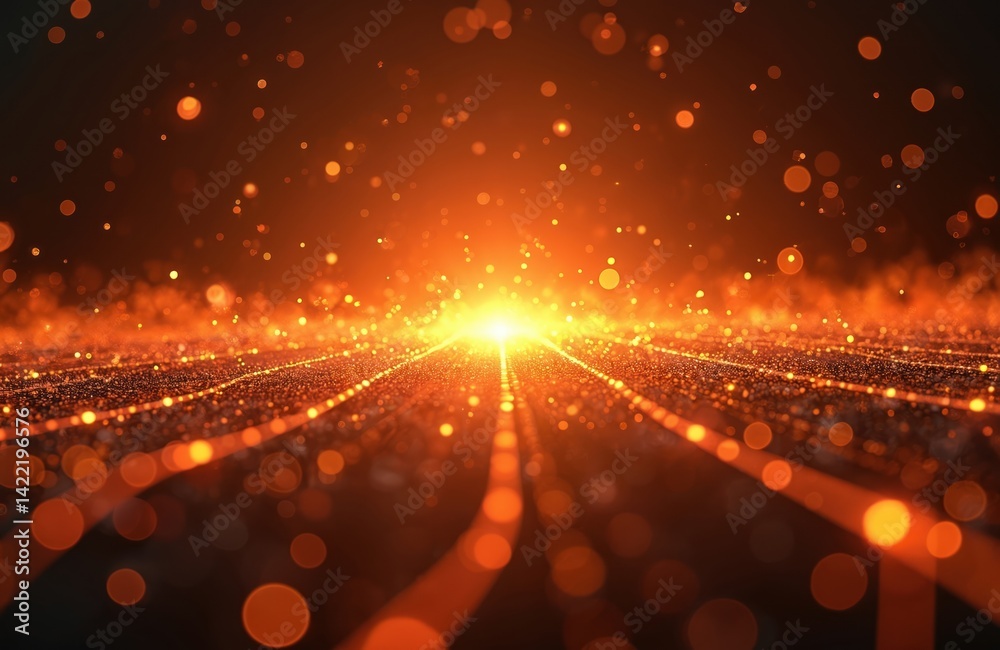 Poster abstract tech background with orange glowing lines and particles. futuristic digital design for pres