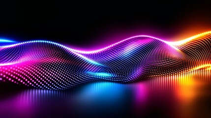 Colorful wave of light is projected onto a dark background. The colors are bright and vibrant, creating a sense of energy and excitement. The wave appears to be moving and pulsating
