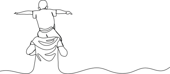Continuous single line drawing of father and son line art vector illustration. Father and son one line art template. Happy father's day concept line art. Father and son line art drawing.