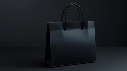 Elegant Dark Shopping Bag on Black Backdrop, Retail , Commerce