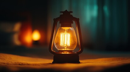 An elegant vintage lantern radiates a warm glow in a dimly lit setting, creating a cozy atmosphere and evoking feelings of nostalgia and tranquility.