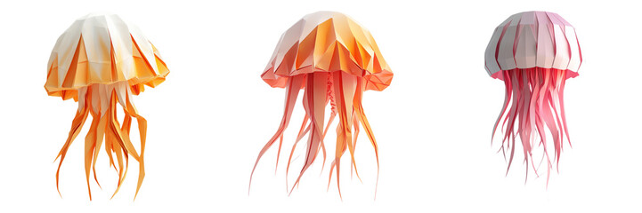Bright jellyfish illustrations with flowing tentacles isolated on transparent PNG image perfect for ocean, magic, or sci-fi themes