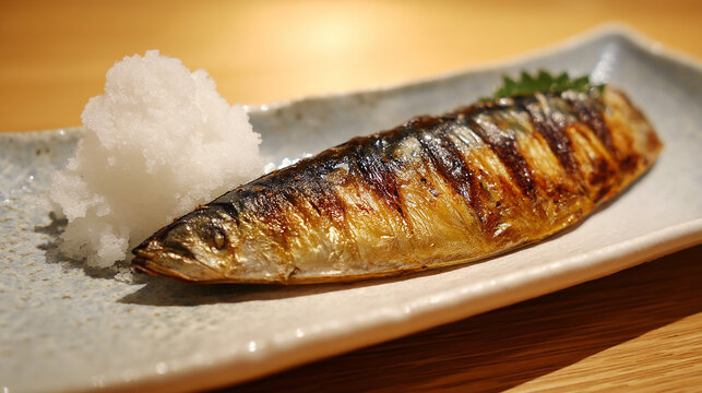 Shioyaki saba grilled mackerel with grated daikon