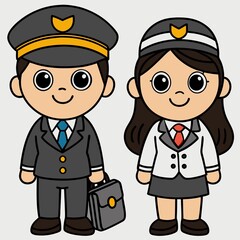 Chibi Airline Pilot Characters Vector &ndash; Cute Male & Female Crew in Uniform Sticker Art