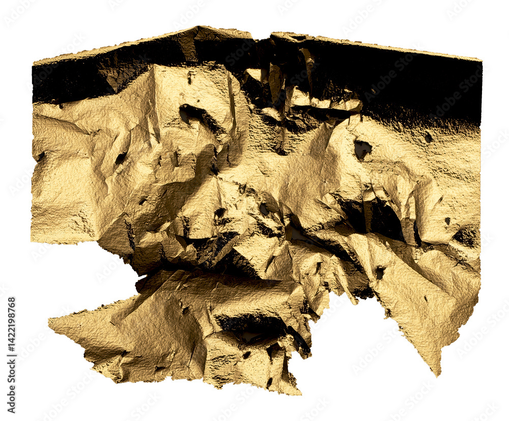 Aufkleber golden foil texture with crumpled, wrinkled, and torn edges. shiny, reflective surface with a distre