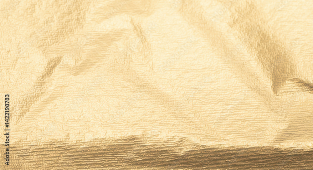 Aufkleber Golden foil textured folds with a pearlescent, glossy finish. Gilded, crumpled paper creating a luxurious, elegant background. Warm, metallic shimmer and subtle gleam perfect for premium wrapping and.