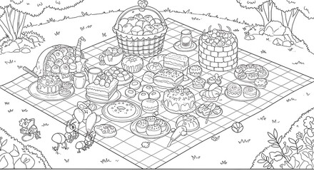 Obraz premium June party coloring design, typical food picnic 