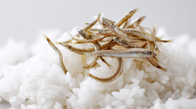 Shirasu over rice whitebait detail clean background