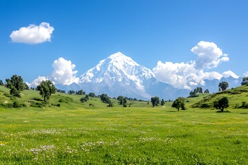 Naklejka premium Mountain Meadow, Sunny Landscape