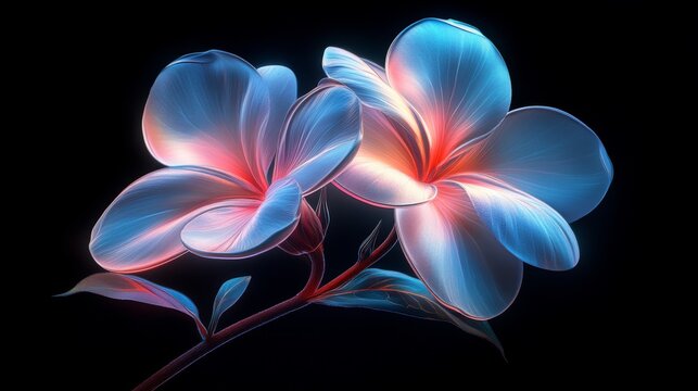 Dreamcore Plumeria exotic bloom isolated. Chrome liquid metal flower. 3D render, modern design. Holographic futuristic floral icon. Y2K, brutalism retro futurism concept.