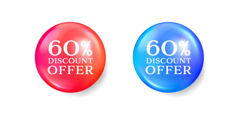 60 percent discount tag. 3D Round sticker badge with offer message. 