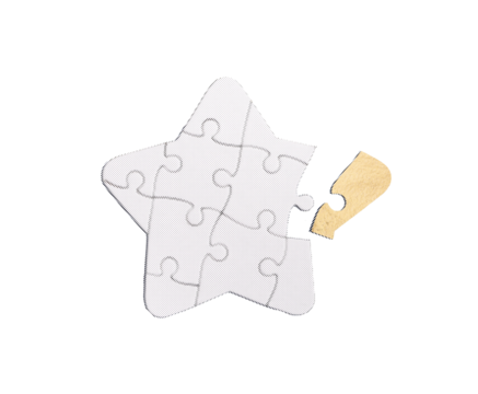 Golden star-shaped puzzle piece symbolizing success, achievement, and the pursuit of a goal. The missing piece represents potential and ambition, embodying the journey toward completion and victory..