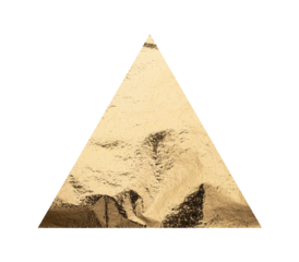 Golden triangular shape with a sleek, polished surface creates a modern, geometric design. Glossy, pearlescent finish and reflective texture add a royal, decorative touch, perfect for chic decor and.