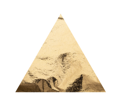 Golden triangular shape with a sleek, polished surface creates a modern, geometric design. Glossy, pearlescent finish and reflective texture add a royal, decorative touch, perfect for chic decor and.