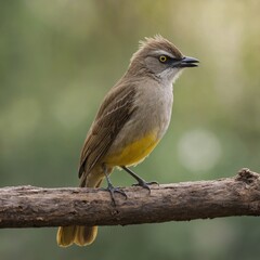 Fototapeta premium Yellow-vented Bulbul bird on piece of wood